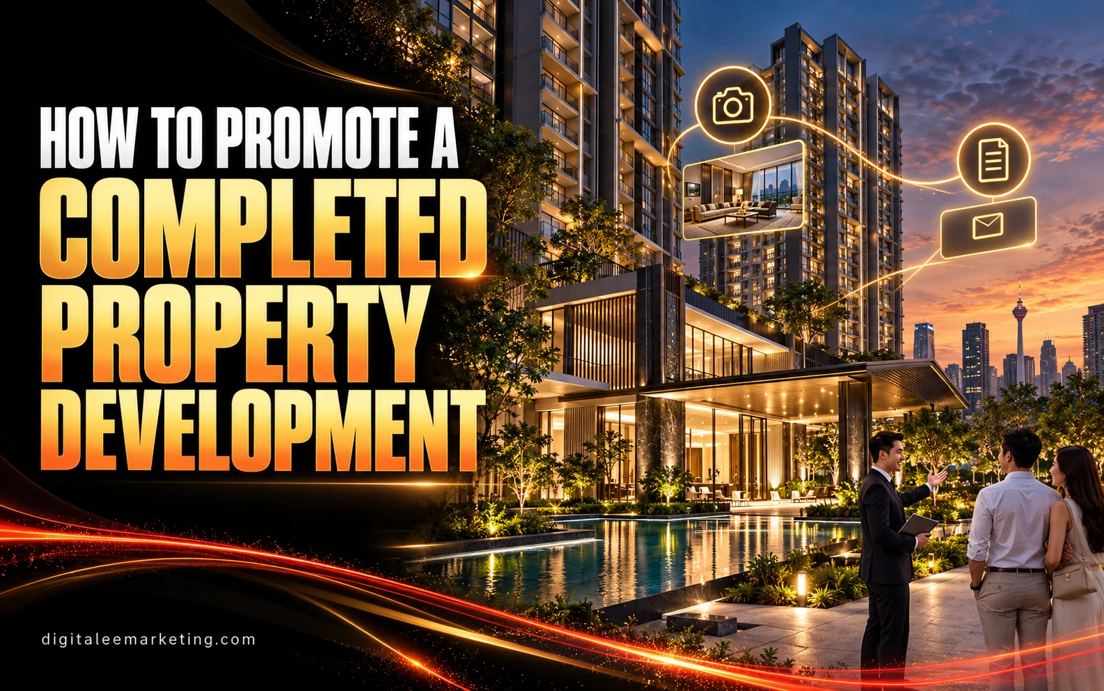 Completed property development with facilities, marketing visuals and a guided buyer viewing